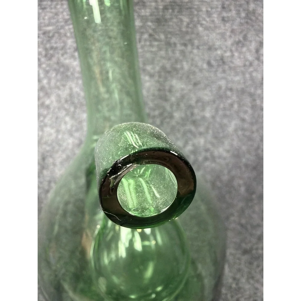 Vintage Green Glass Wine Decanter with Ice Chamber Chiller Spout 12.5 Inch